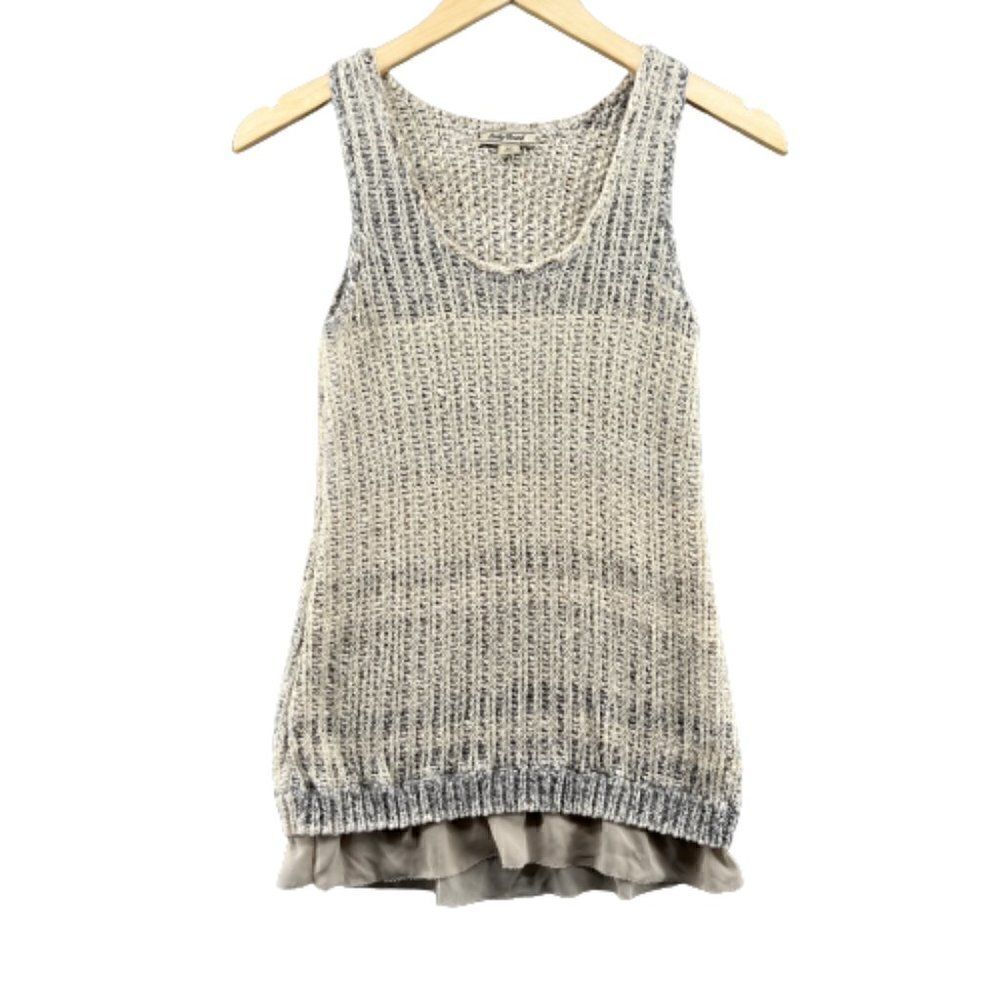 Lucky Brand Neutral Sleeveless Knit Top Coastal Grandma Boho Lagenlook Festival
